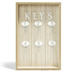 Boîte à clefs MDF et métal beige et blanc 30x20x8cm