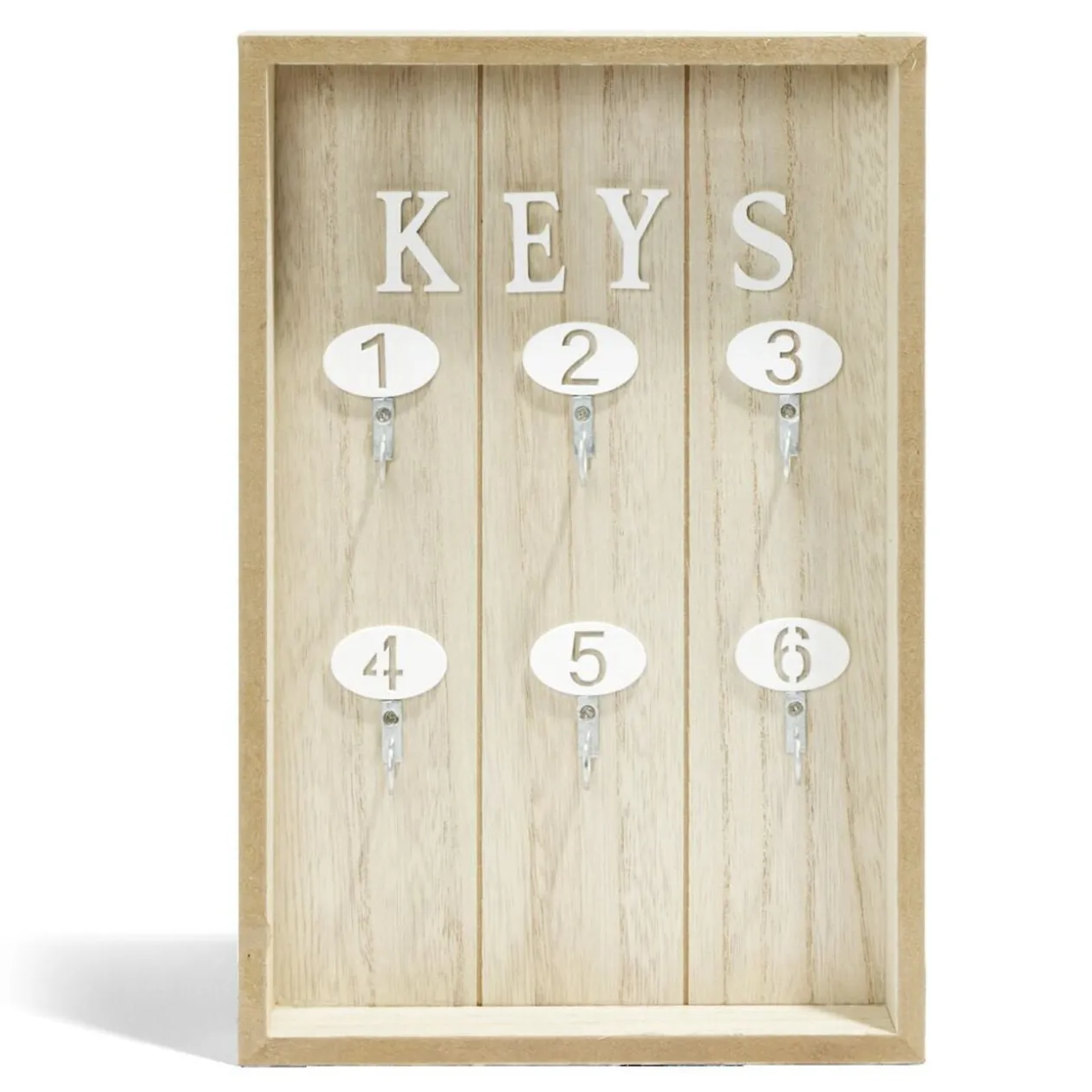 Boîte à clefs MDF et métal beige et blanc 30x20x8cm
