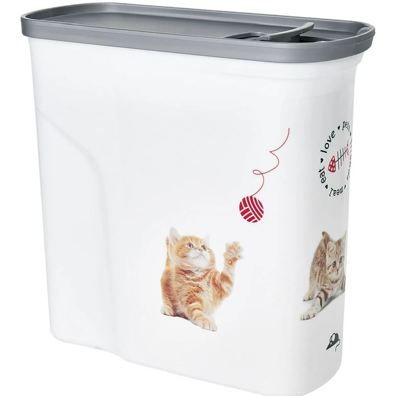 Boîte à croquettes pour chat grise et blanche 2L