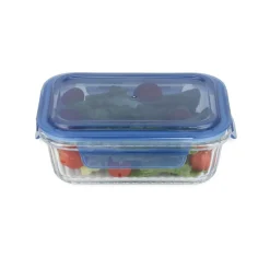 Boîte de conservation alimentaire hermétique verre et plastique bleu 640ml