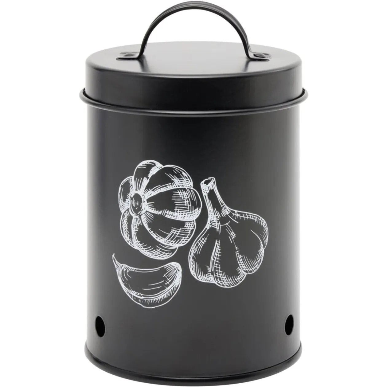 Boîte de conservation pour ail en métal noir