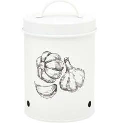 Boîte de conservation pour ail en métal blanc