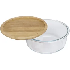 Boîte de conservation ronde en verre avec couvercle en bambou 1,2L < Gifi Sale
