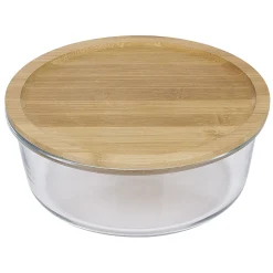 Boîte de conservation ronde en verre avec couvercle en bambou 1,2L < Gifi Sale