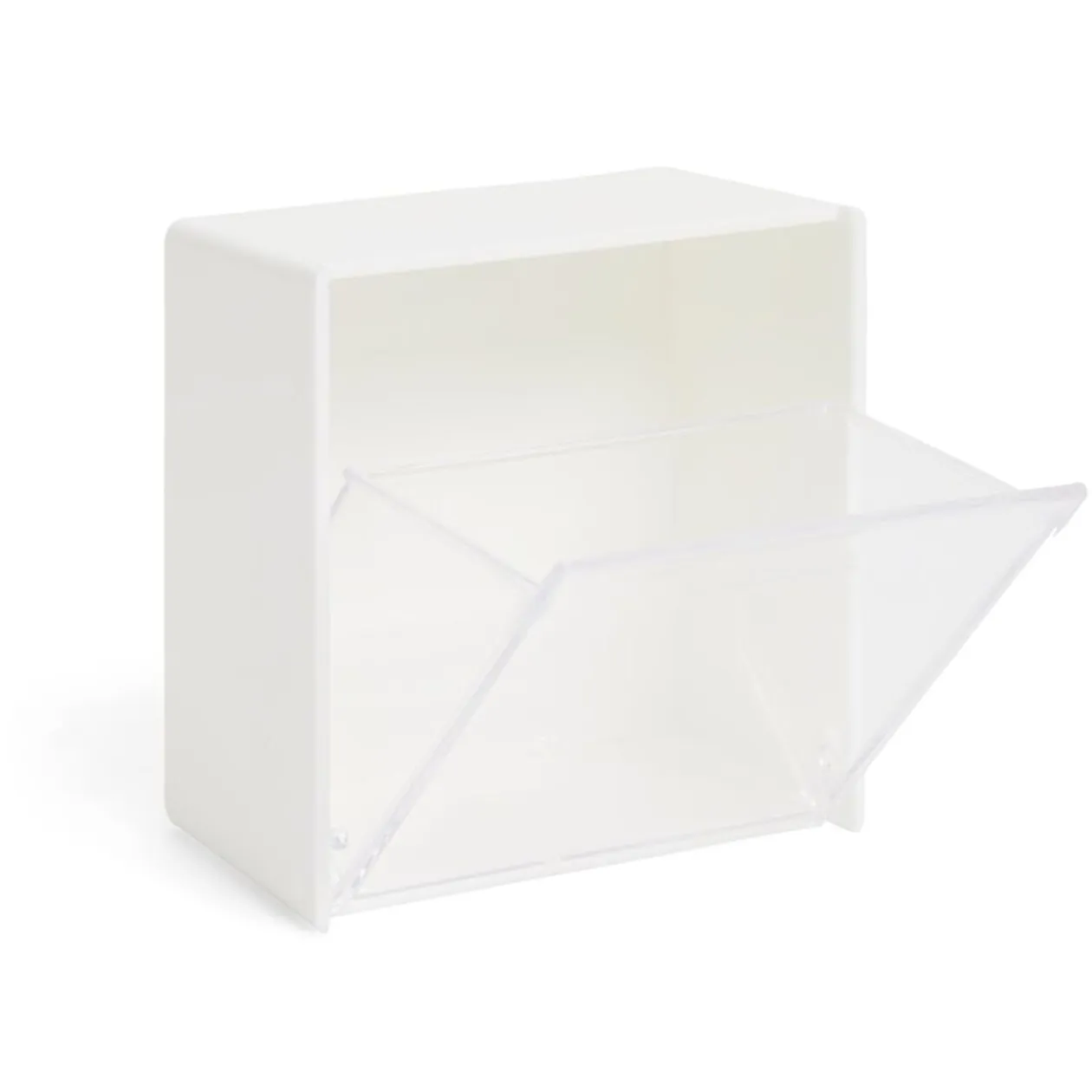 Boîte de rangement blanche avec ouverture frontale transparente 8,5x8,5cm