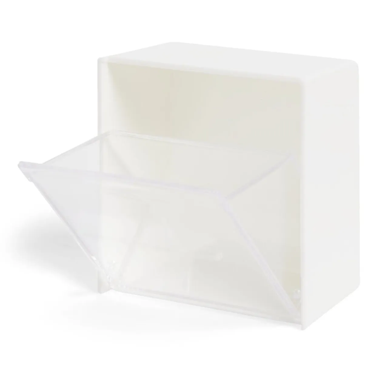 Boîte de rangement blanche avec ouverture frontale transparente 8,5x8,5cm