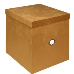 Boîte de rangement carrée velours marron 32x32xH35cm - Taille L