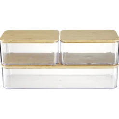Boîte de rangement x3 plastique transparent couvercle bambou < Gifi Hot