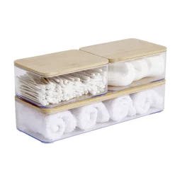 Boîte de rangement x3 plastique transparent couvercle bambou < Gifi Hot