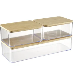 Boîte de rangement x3 plastique transparent couvercle bambou < Gifi Hot