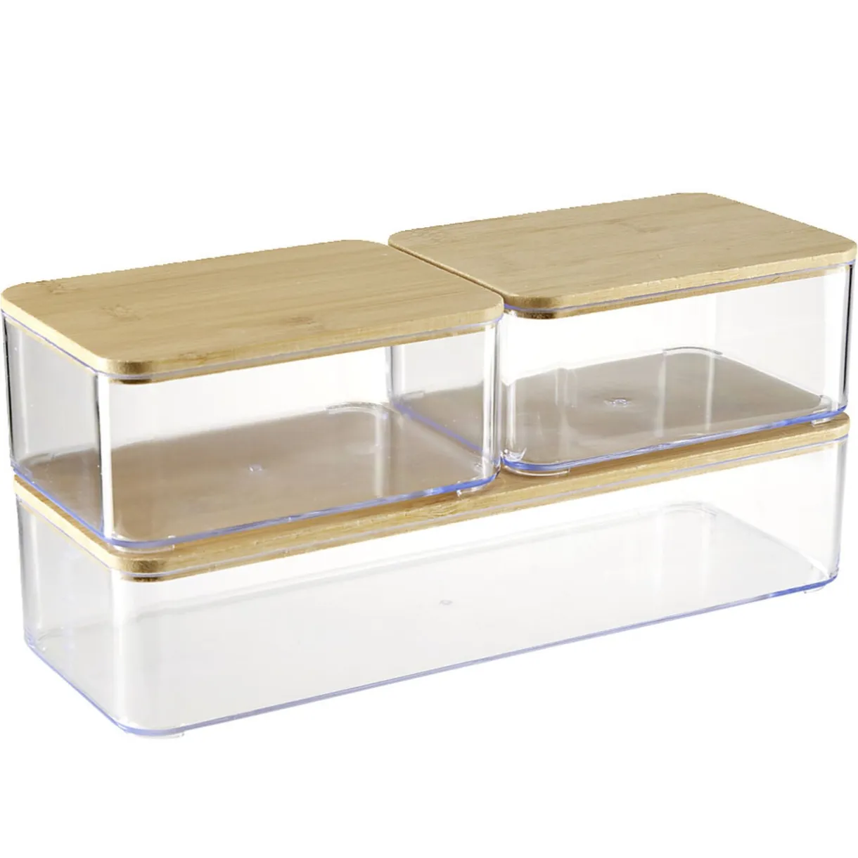 Boîte de rangement x3 plastique transparent couvercle bambou < Gifi Hot