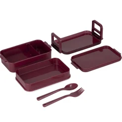 Boîte déjeuner rectangulaire plastique 2 niveaux et couverts 18x10xH8,5cm (2 modèles) < Gifi