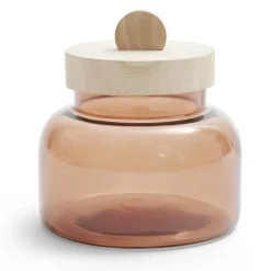 Boîte en verre marron + couvercle bois Ø12xH16cm < Gifi Online
