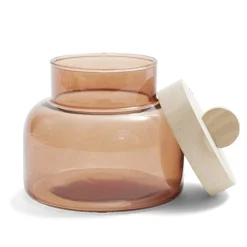 Boîte en verre marron + couvercle bois Ø12xH16cm < Gifi Online