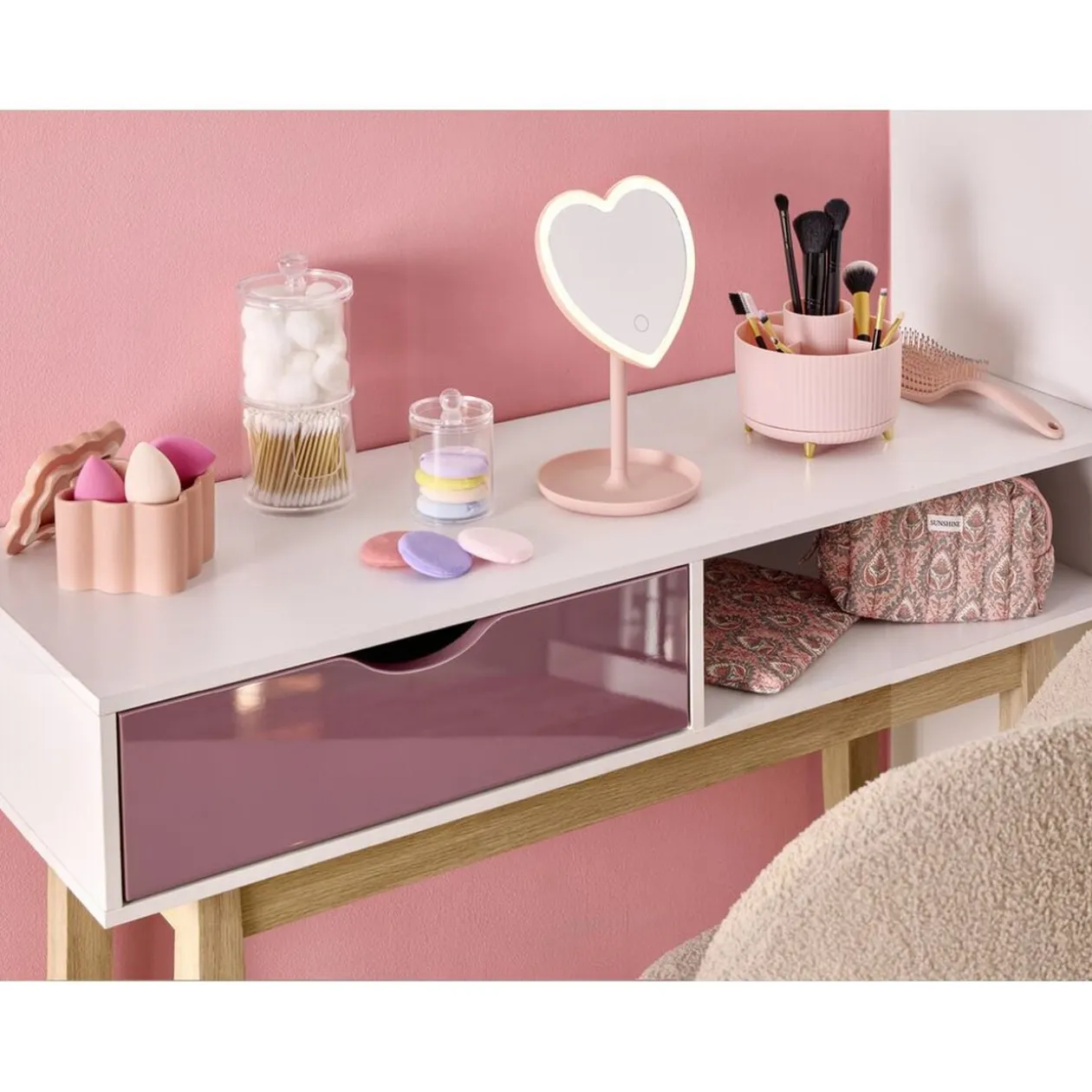 Boîte organisateur salle de bain en dolomite contour ondulé 10x10xH8cm (3 modèles)