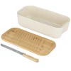 Boîte à pain 6L plastique blanc planche bambou avec couteau et sac tissu coton < Gifi New
