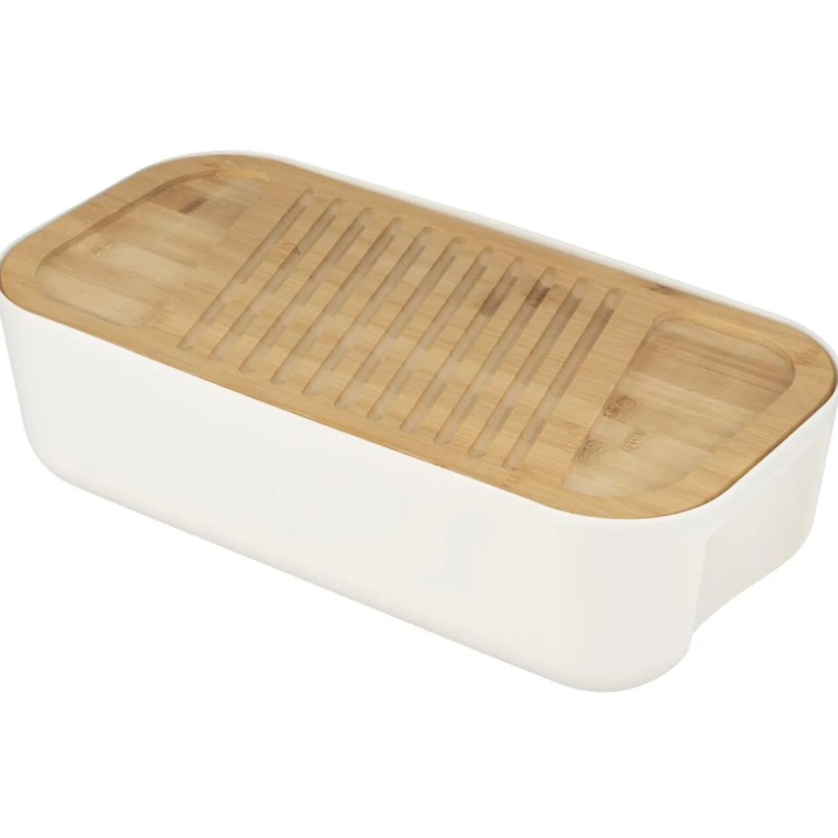 Boîte à pain 6L plastique blanc planche bambou avec couteau et sac tissu coton < Gifi New