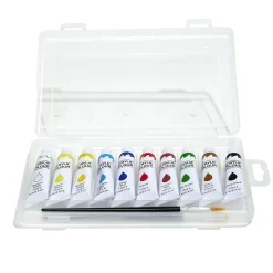 Boîte peinture acrylique 10 tubes 16ml avec 2 pinceaux