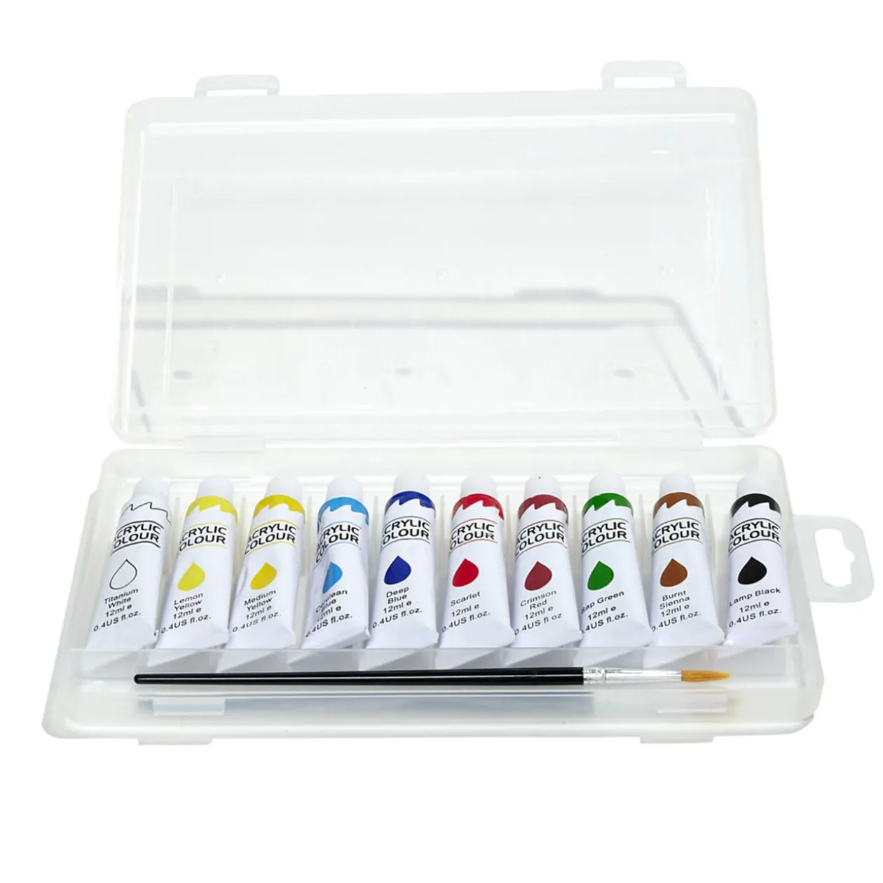 Boîte peinture acrylique 10 tubes 16ml avec 2 pinceaux