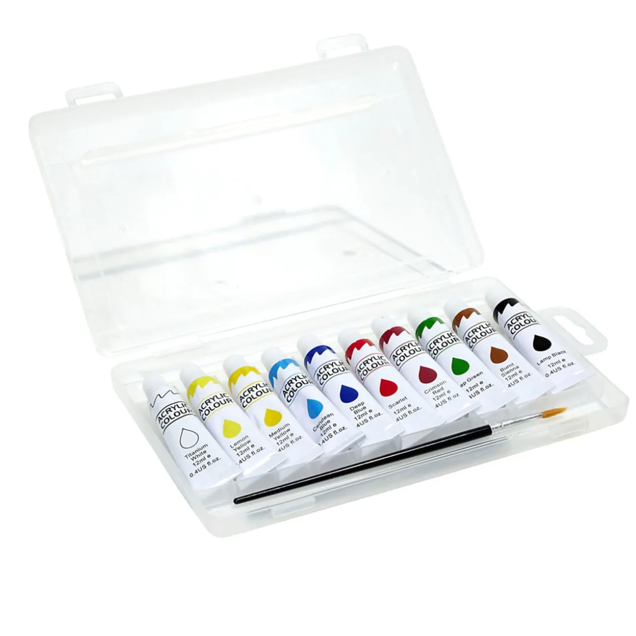 Boîte peinture acrylique 10 tubes 16ml avec 2 pinceaux