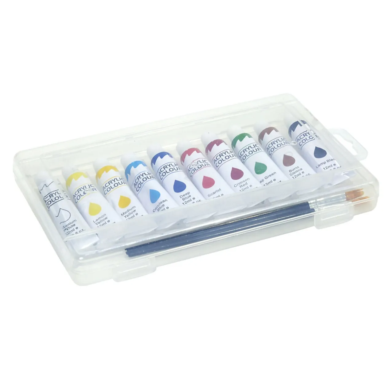 Boîte peinture acrylique 10 tubes 16ml avec 2 pinceaux