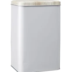 Boîte rectangulaire en métal gris avec couvercle effet bois < Gifi Online