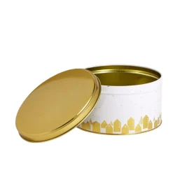 Boîte ronde en métal blanc et doré Ø13,5xH7cm