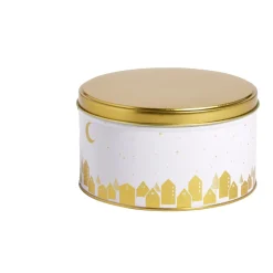Boîte ronde en métal blanc et doré Ø13,5xH7cm