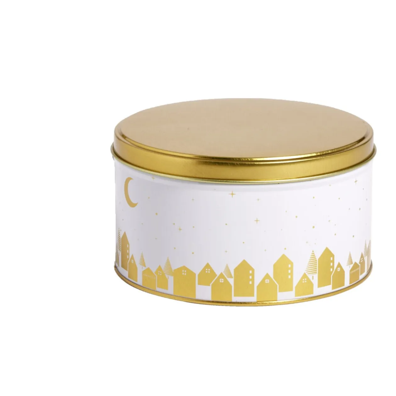 Boîte ronde en métal blanc et doré Ø13,5xH7cm