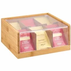Boîtes à thé en bambou avec couvercle transparent
