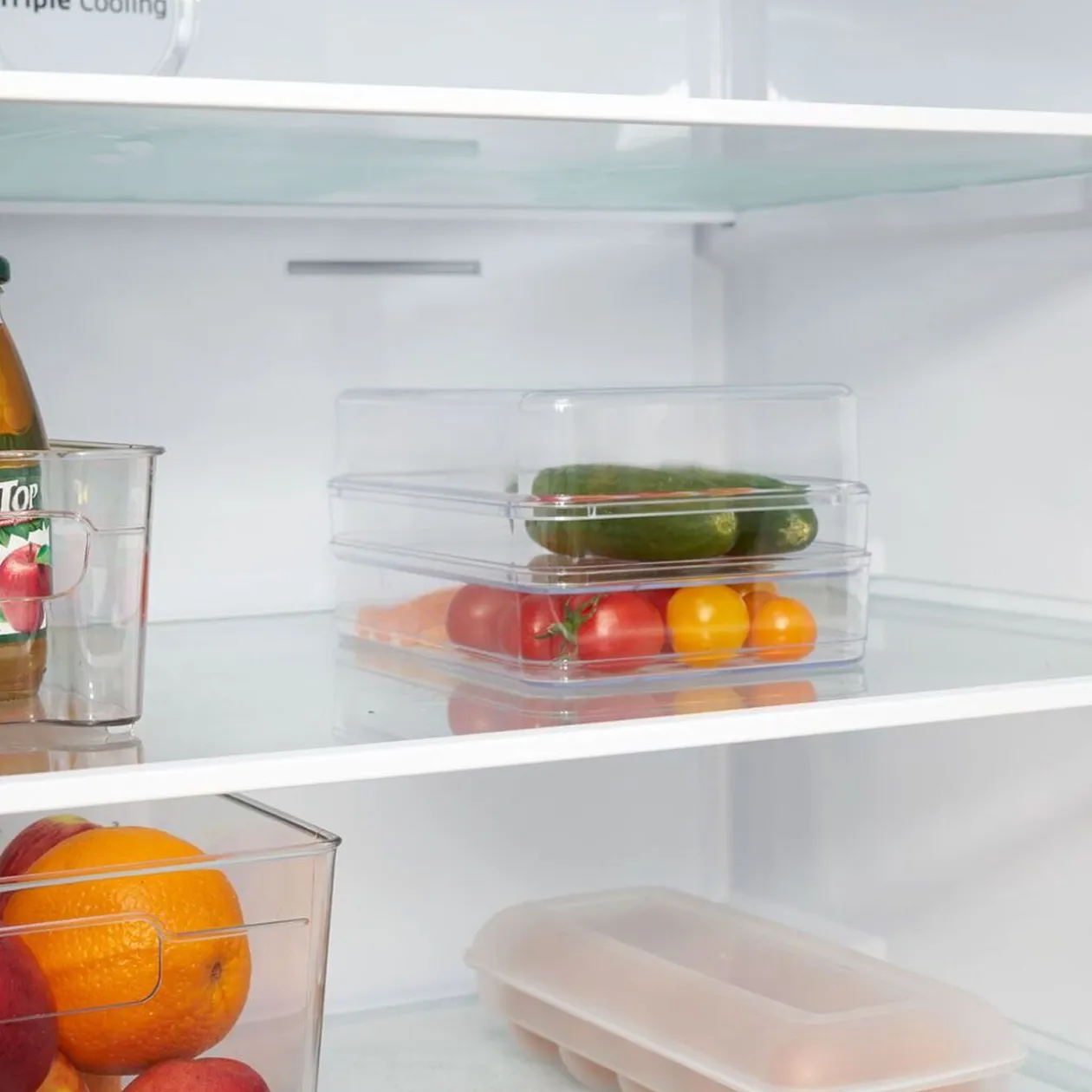Boîte transparente à 2 niveaux pour frigo 2,5L - L.21,5x14,5xH10,5cm