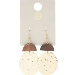 Boucles d'oreilles bois et métal martelé doré L3,5cm < Gifi Best