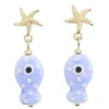 Boucles d'oreilles céramique étoile de mer et poisson zinc doré L2cm < Gifi New