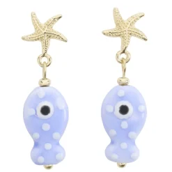 Boucles d'oreilles céramique étoile de mer et poisson zinc doré L2cm < Gifi New