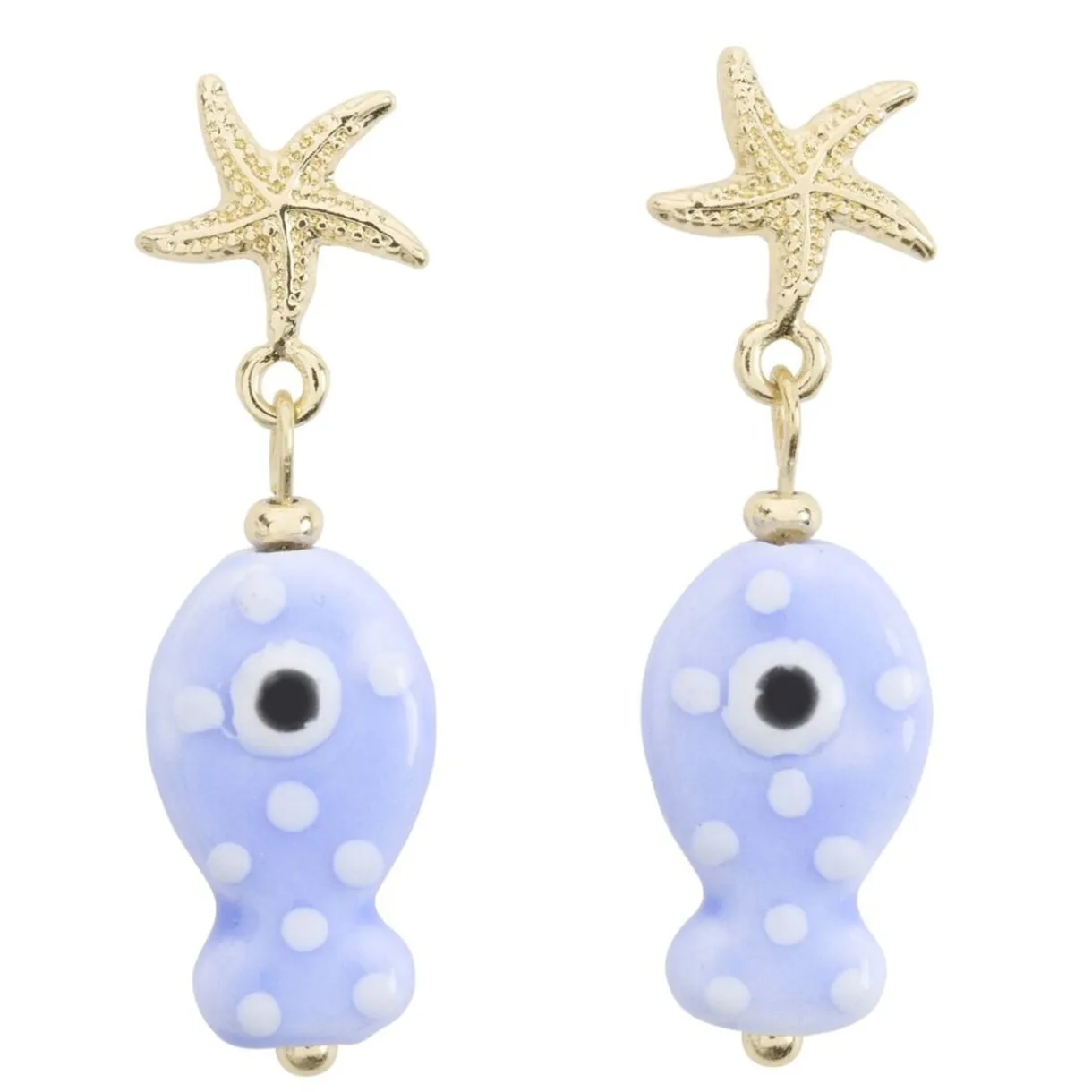 Boucles d'oreilles céramique étoile de mer et poisson zinc doré L2cm < Gifi New