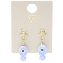 Boucles d'oreilles céramique étoile de mer et poisson zinc doré L2cm < Gifi New