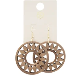 Boucles d'oreilles créoles bois filigrane marron