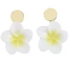 Boucles d'oreilles fleur de tiaré blanche et jaune bouton métal doré L5cm