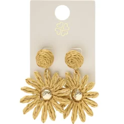 Boucles d'oreilles fleur raphia marron L5cm