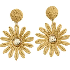 Boucles d'oreilles fleur raphia marron L5cm