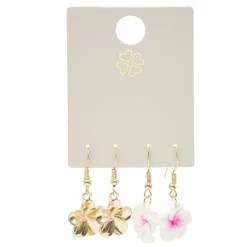 Boucles d'oreilles 2 paires fleur de tiaré rose et blanc métal doré L2,5cm < Gifi Outlet