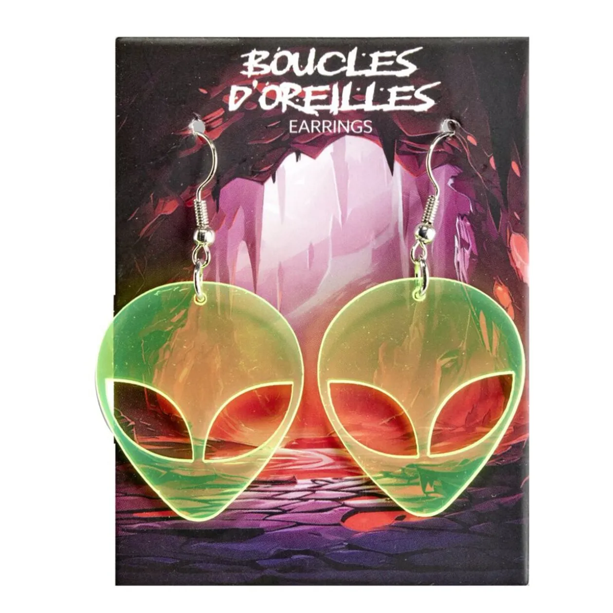 Boucles d'oreilles pendantes alien vert L5cm