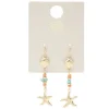 Boucles d'oreilles perles verre bleu et rouge et coquillage inox doré L3,5cm