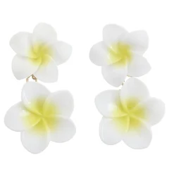 Boucles d'oreilles époxy double fleur de tiaré jaune et blanche L2,5cm < Gifi Online