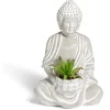 Bouddha en ciment avec plante artificielle H12,3cm