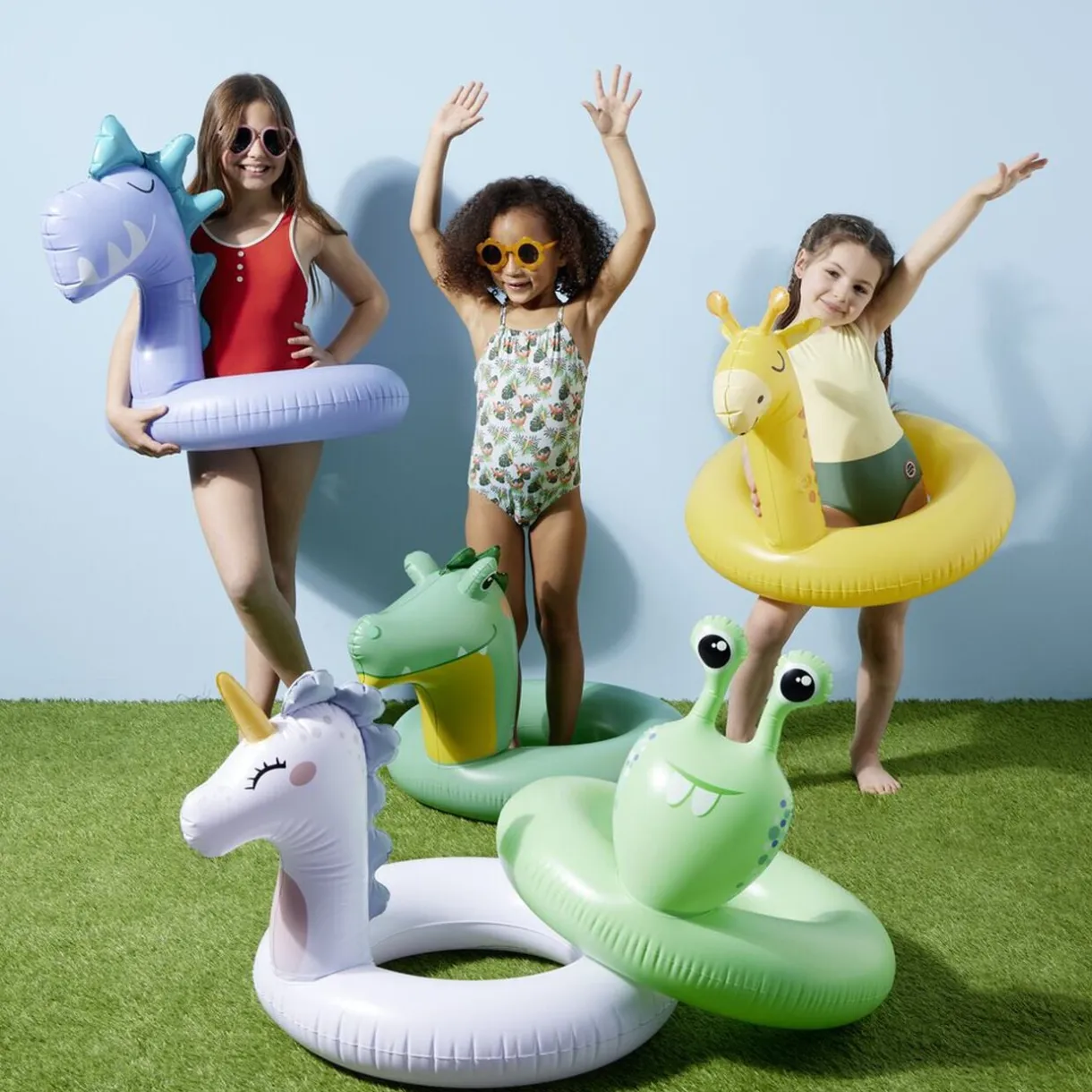 Bouée ronde enfant tête dinosaure plastique bleu Ø60cm < Gifi