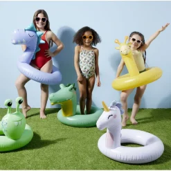 Bouée ronde tête de crocodile plastique vert Ø60cm