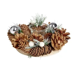 Bougeoir centre de table pomme de pin et boules de Noël Ø19xH9cm < Gifi Discount