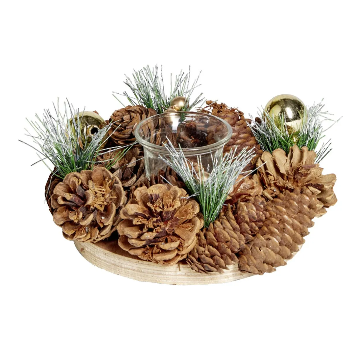Bougeoir centre de table pomme de pin et boules de Noël Ø19xH9cm < Gifi Discount