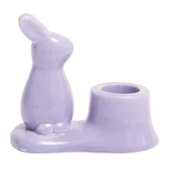 Bougeoir en céramique avec lapin couleur pastel 9,5x5xH8,5cm (3 modèles)